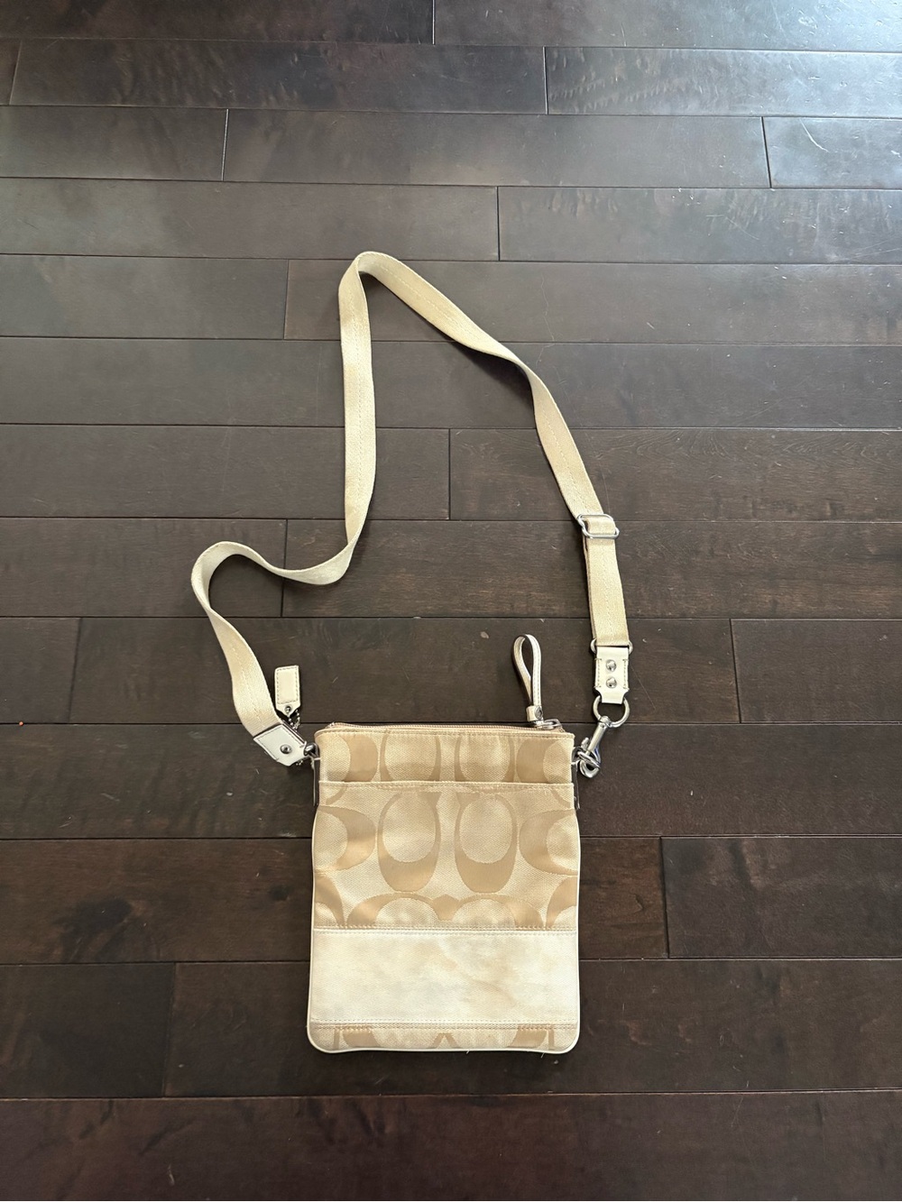 Coach Beige Signature Crossbody Bag with Canvas Strap